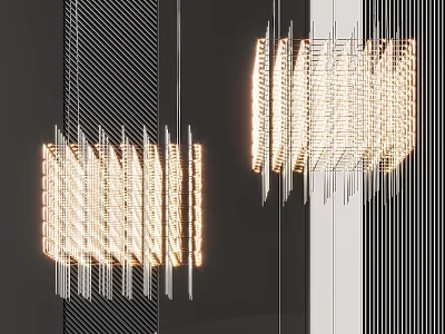 Modern Linear Chandelier Design With Metallic Strips And Warm Lighting For Interior Spaces 3d model