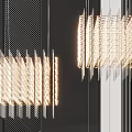 Modern Linear Chandelier Design With Metallic Strips And Warm Lighting For Interior Spaces