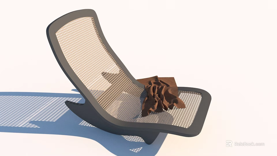 Stylish Modern Mesh Lounge Chair With Dark Frame And Brown Cushion 3d model 