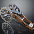 Ancient Cannon Weapon With Metal Barrel Wooden Carriage And Spoked Wheels