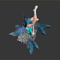 Blue Haired Fairy Figurine Sitting On Decorative Box With Blue Wings And Feathers