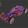 Modern Blue And Purple Race Car With Pink Accents And Sleek Streamlined Design