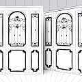 Classic Wooden Double Doors With Ornate Carvings And Glass Panels