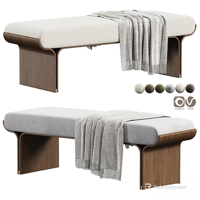 Modern Sofa Bench With Wooden Legs Upholstered Seat Throw Blanket And Color Options 3d model 