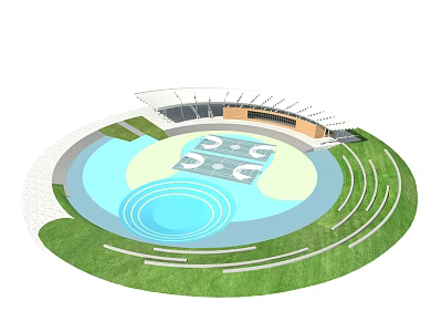 Fun Kids Play Area With Circular Design Blue Soft Surface Green Lawn And White Pathways 3d model