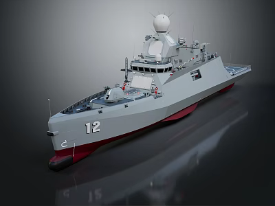 Modern Warship with Hull Number 12 Gray Exterior Radar Antenna and Sleek Design 3d model