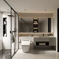 Modern Bathroom Interior Design With Glass Shower Large Mirror Vanity And Wall Mounted Toilet