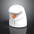 White Ceramic Whale Figurine With Silver Collar Red Yellow Flower And Green Stem