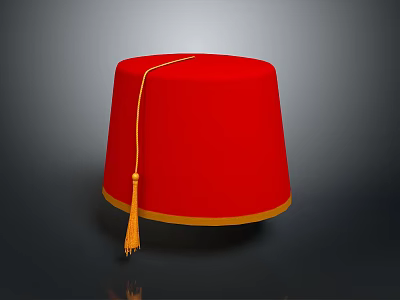 Elegant Red Traditional Hat Featuring Yellow Trim And Hanging Tassel Detail Design 3d model
