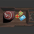 Wooden Christmas Sleigh With Red White Striped Bag And Colorful Gifts