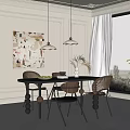Modern Dining Table Set With Stylish Chairs Pendant Lights And Wall Art Decor