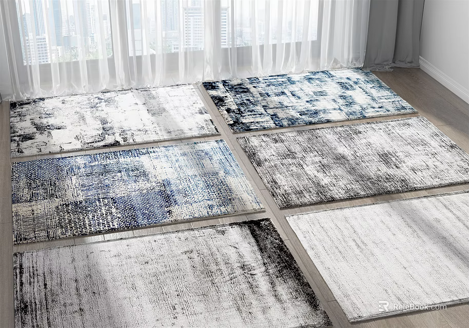 Modern Abstract Gray Blue White Square Area Rugs for Living Room Bedroom Decor 3d model 