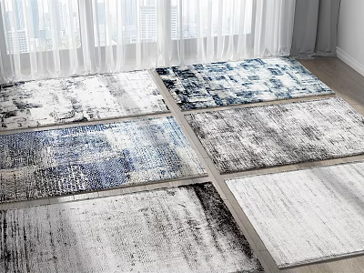 Modern Abstract Gray Blue White Square Area Rugs for Living Room Bedroom Decor 3d model