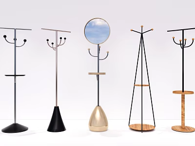 Modern Coat Hangers With Varied Metal Hooks Wooden Bases And Designs 3d model
