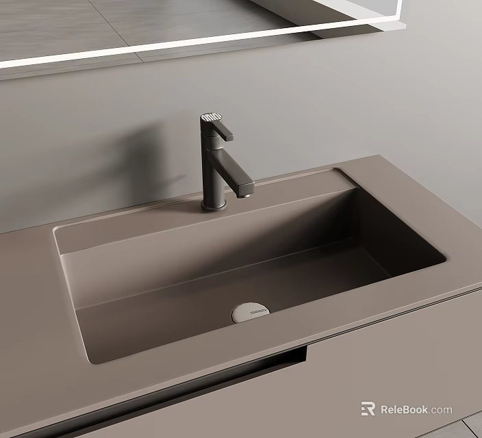 Modern Bathroom Sink Design With Matte Countertop And Black Faucet 3d model 