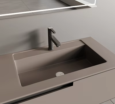 Modern Bathroom Sink Design With Matte Countertop And Black Faucet 3d model