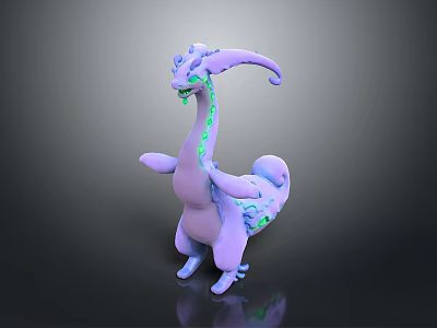 Purple Fantasy Dragon Character With Green Patterns And Mythical Creature Design 3d model