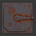 Old Rusty Red Metal Control Panel With Handle Grid And Screws