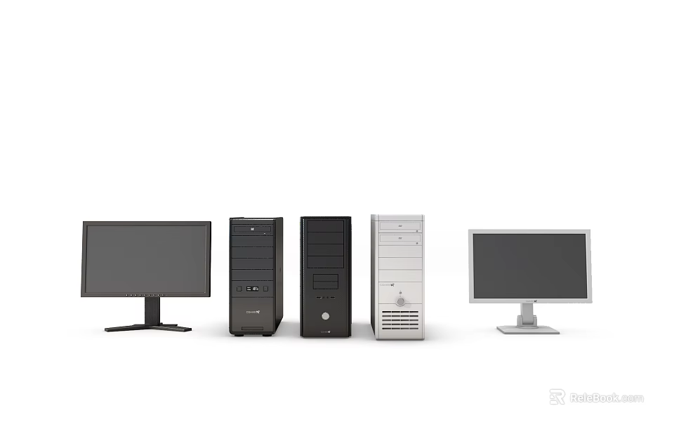 Various Desktop Computer Towers And Monitors In Different Colors And Styles 3d model