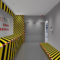 Cultural Center Safety Corridor With Yellow Black Warning Stripes And Safety Signs