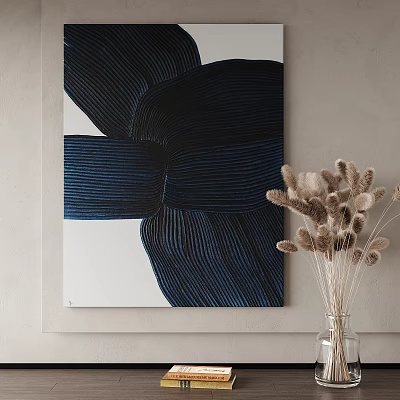 Abstract Wall Art On Neutral Wall With Dried Flowers In Glass Vase 3d model