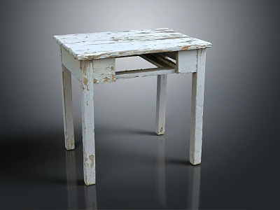 Distressed White Wooden Table With Weathered Surface And Simple Straight Legs 3d model
