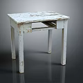 Distressed White Wooden Table With Weathered Surface And Simple Straight Legs