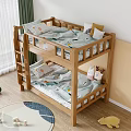 Wooden Bunk Bed in Cozy Kids Room with Letter Decor and Stuffed Toys