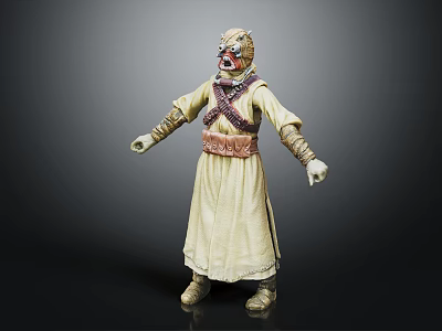 Detailed Robed Character Action Figure Featuring Creature Mask And Decorative Belt 3d model