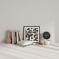 Modern Decorative Ornament Combination With Framed Art Stacked Books Vase Clock Coffee Cup And Cookies