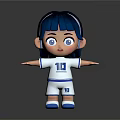 Cute 3D Cartoon Character With Blue Hair White Striped Outfit And Number 10