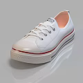 Classic White Canvas Shoes With Round Toe Red Blue Stripe Sole And White Laces