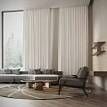 Modern Comfortable Lounge Chair Living Room Interior With Wooden Frame Textured Fabric And Round Rug