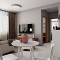 Modern Open Concept Living and Dining Area With Sofa Dining Table and Cabinets 3d model
