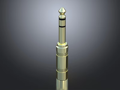 Premium Golden Metal Audio Plug with Glossy Finish for Headphone Audio Connection 3d model