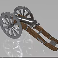 Ancient Cannon Weapon With Metal Barrel Wooden Carriage And Spoked Wheels