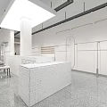 Minimalist Clothing Store Interior Featuring White Walls Gray Tiles Clothing Racks Mirrors and White Sofa