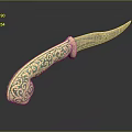 Traditional Ornate Decorative Knife With Intricate Green And Gold Handle Patterns