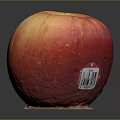 Fresh Ripe Red Apple With Sticker On Dark Reflective Surface