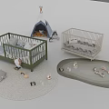 Green And Beige Kids Beds With Tepee Rugs Stuffed Toys And Decorative Items