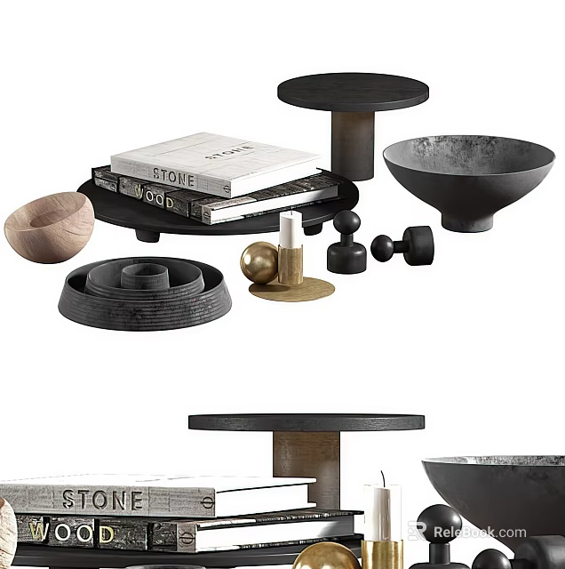 Elegant Modern Decorative Ornament Set With Books Tray Bowl And Metallic Balls 3d model 