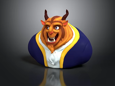 Cartoon Beast 3D Model With Horns Yellow Fur Blue Coat And White Collar 3d model
