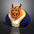 Cartoon Beast 3D Model With Horns Yellow Fur Blue Coat And White Collar