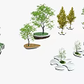 Creative Tree Planters Design with Various Shapes and Green Trees in Landscaping 3d model