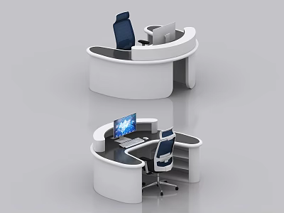 Modern Monitoring Room Workstation With Curved Console Ergonomic Chair And Computer Screen 3d model