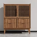 Natural Wood Chest of Drawers with Woven Panel Doors and Multiple Storage Drawers