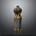 Elegant Ornamental Bottle Design With Blue And Gold Enamel Finish Intricate Patterns And Decorative Lid