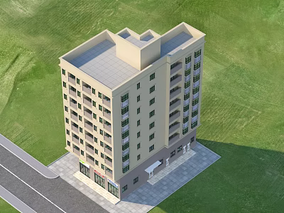 Detached Villa with Multiple Floors Light Colored Exterior and Green Lawn 3d model
