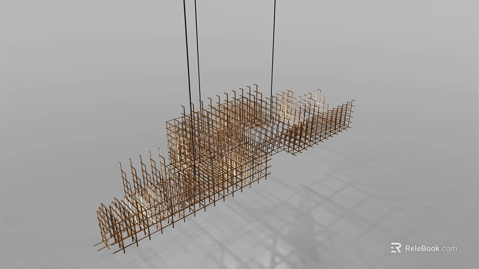 Modern Artistic Chandelier Featuring Interconnected Brass Strips And Geometric Grid Design 3d model 