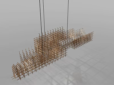 Modern Artistic Chandelier Featuring Interconnected Brass Strips And Geometric Grid Design 3d model